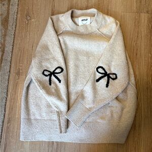 aerie Cream Sweater with Black Bow Elbow Accents